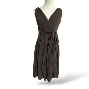 Y2K Maggy London Brown Sleeveless Silk Midi Dress women’s size 4p (G45)